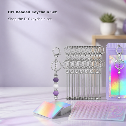 Bulk Blank Beaded Keychain Making Kit with Bags and Thank-You Cards