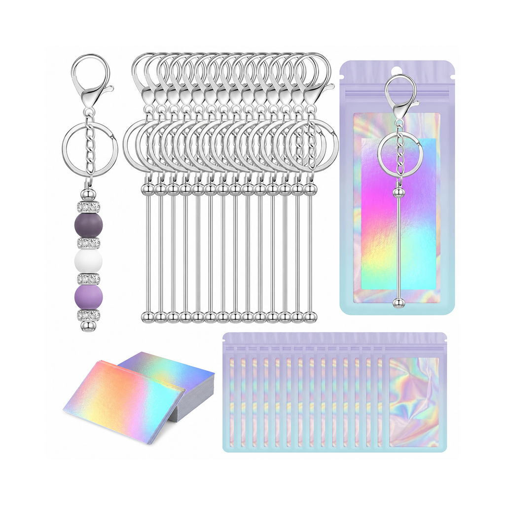 Bulk Blank Beaded Keychain Making Kit with Bags and Thank-You Cards